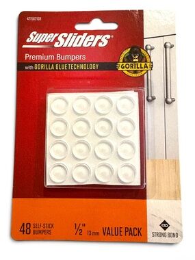 NWT SuperSliders 1/2" Premium Cabinet Bumpers with Gorilla Glue 48-Pack Clear
